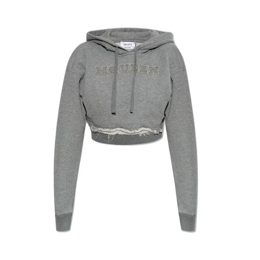 Drawstring Distressed Cropped Hoodie