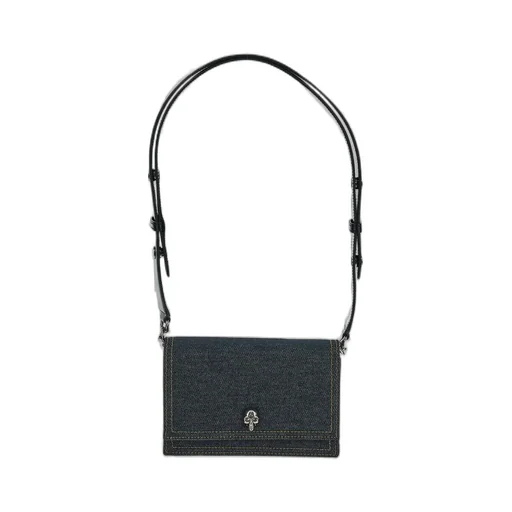 Small Logo Printed Denim Satchel Bag