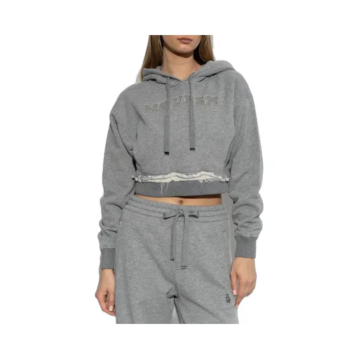 Drawstring Distressed Cropped Hoodie