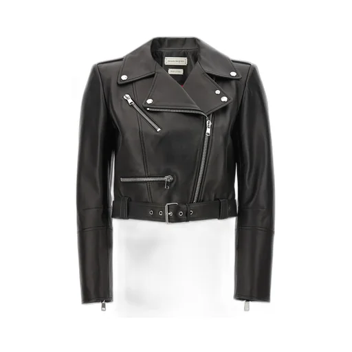 Cropped Zipped Leather Biker Jacket