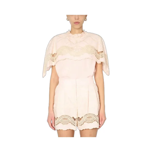 Embroidered Ruffle Collar Blouse