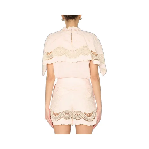Embroidered Ruffle Collar Blouse