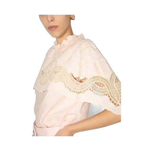 Embroidered Ruffle Collar Blouse