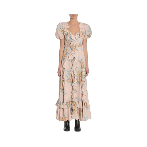 Floral Print Ruched Silk Dress