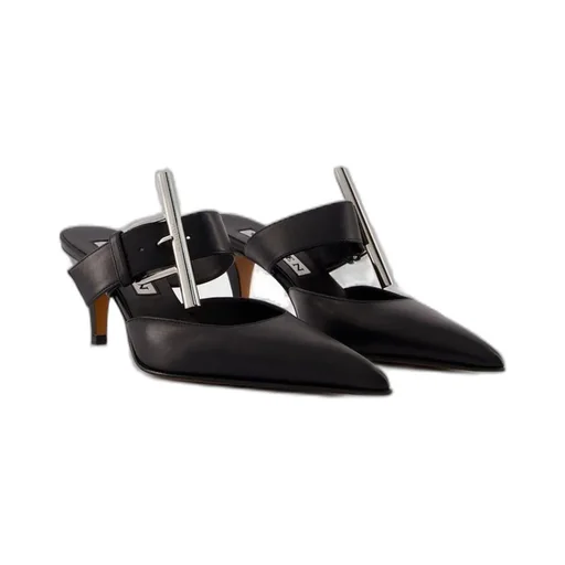 Birdee Cross-Bar Buckle Pointed-Toe Mules