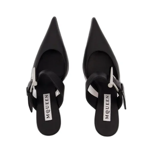 Birdee Cross-Bar Buckle Pointed-Toe Mules