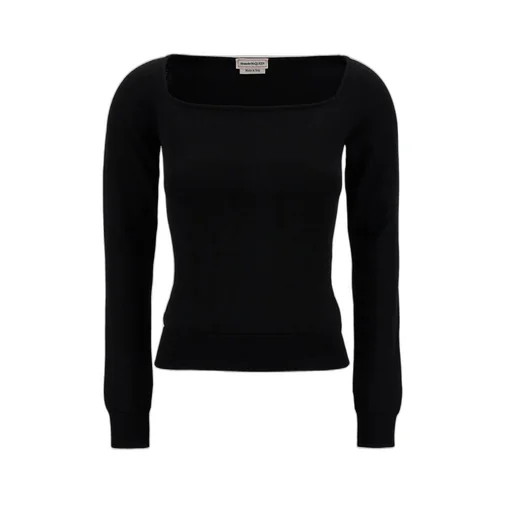 Long Sleeved Square-Neck Knitted Top