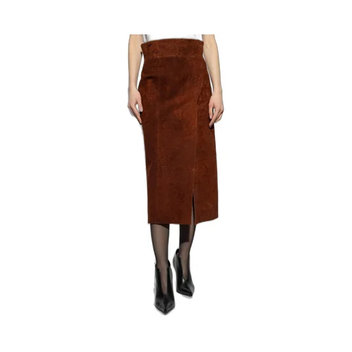 High Waist Front-Slit Midi Skirt