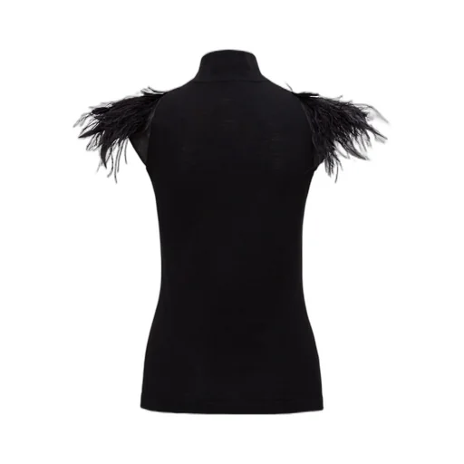 Feather-Trimmed High-Neck Top
