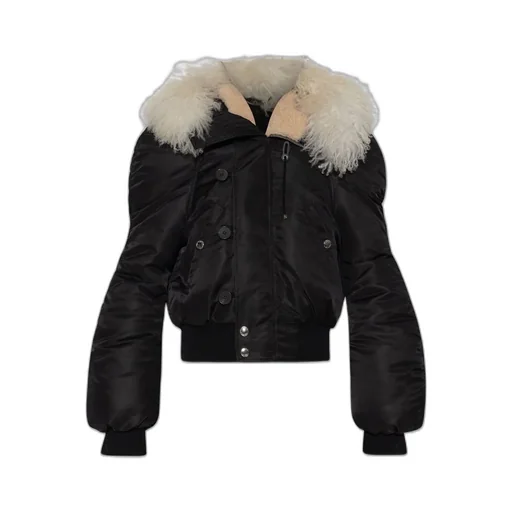 Shearling Trim Ruched Bomber Jacket