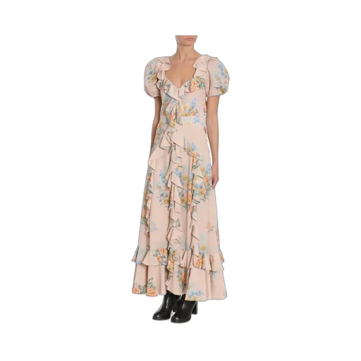 Floral Print Ruched Silk Dress
