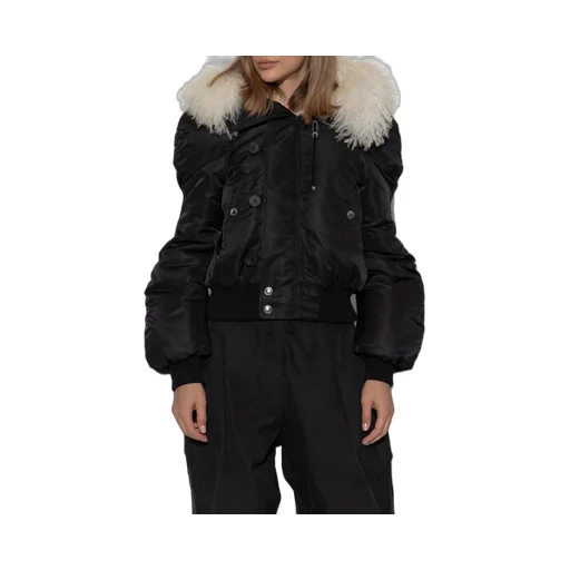 Shearling Trim Ruched Bomber Jacket