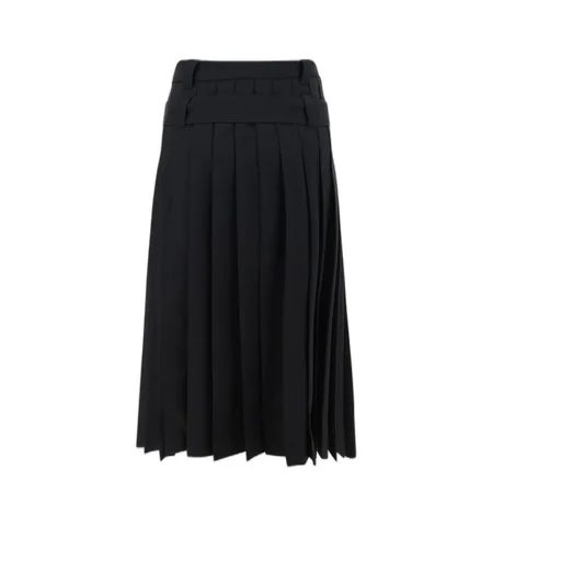 Belted Waist Pleated Midi Skirt