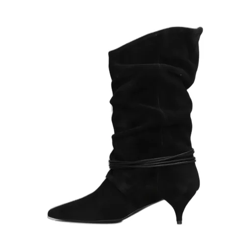 Pointed Toe Ruched Ankle Boots