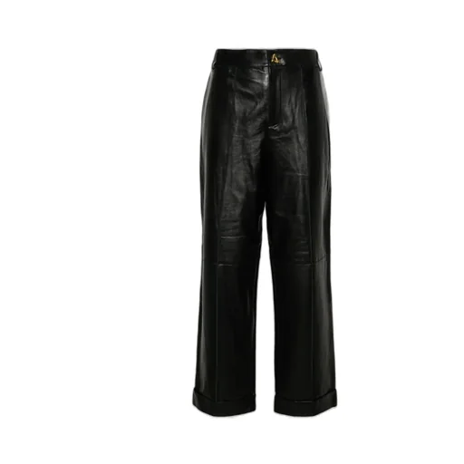 Zima Leather Straight-Leg Turn-Up Trousers