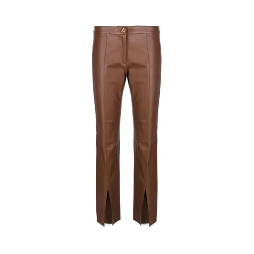 Slit Front Straight Leg Leather Pants