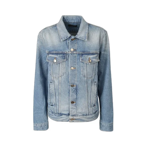 Crochet-Panel Buttoned Denim Jacket