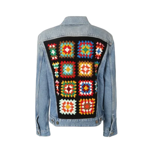 Crochet-Panel Buttoned Denim Jacket