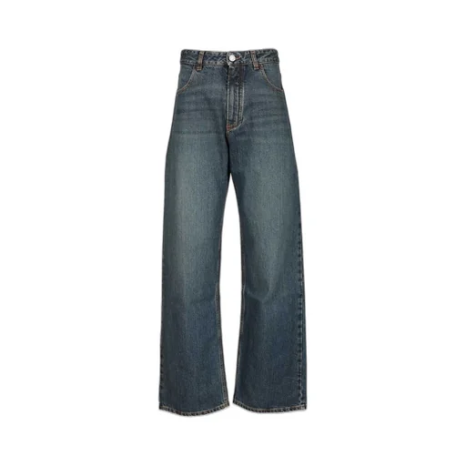 Contrast-Stitch Straight Leg Jeans