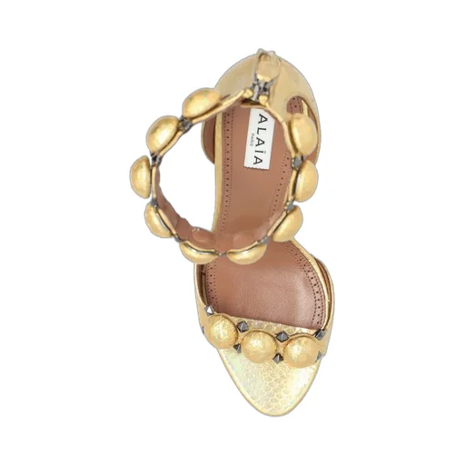 Embossed Ankle Strap Heeled Sandals