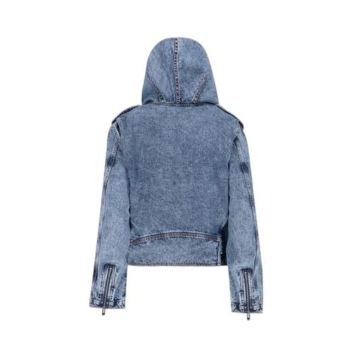 Denim Hooded Biker Jacket