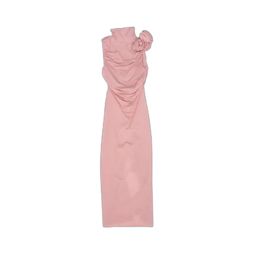 Brooch Detailed Ruched Midi Dress