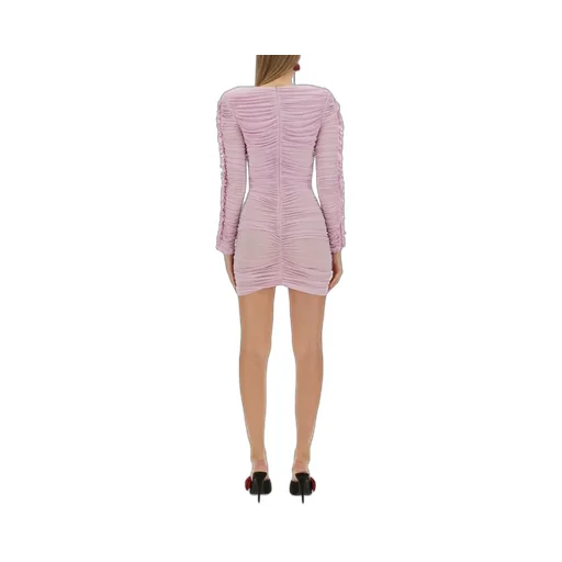 Floral-Applique Ruched Mini Dress