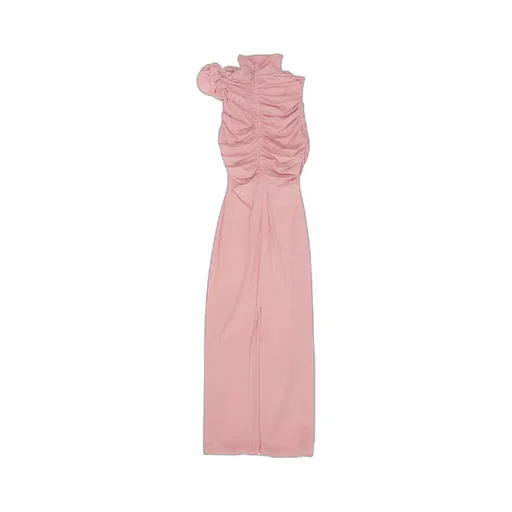 Brooch Detailed Ruched Midi Dress