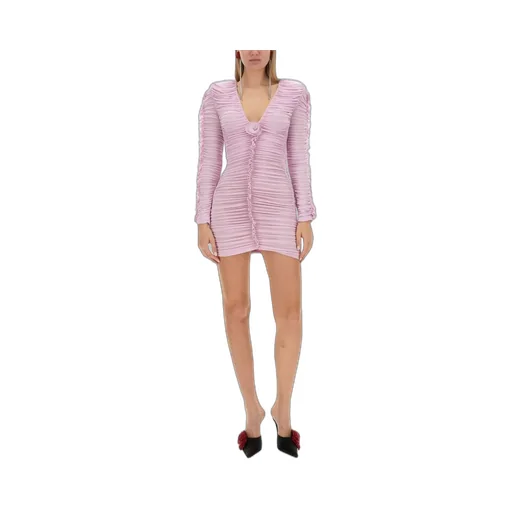 Floral-Applique Ruched Mini Dress