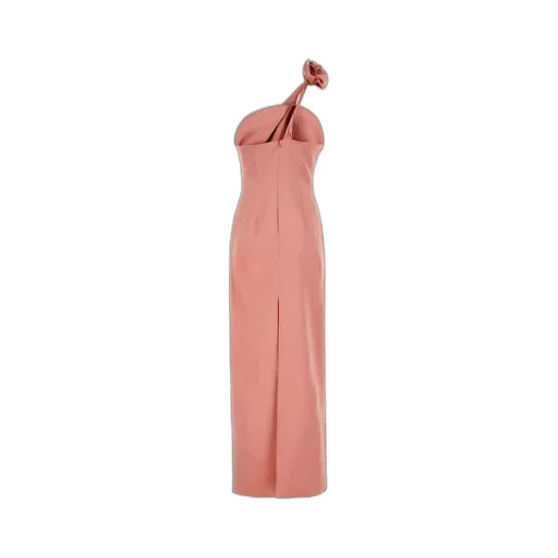 One Shoulder Rose Appliqué Midi Dress