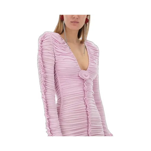Floral-Applique Ruched Mini Dress