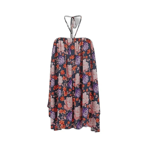 Flower Printed Halter Neck Top Mini Dress