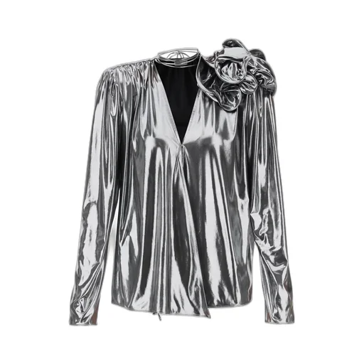 Rose Appliqué Long-Sleeved Blouse