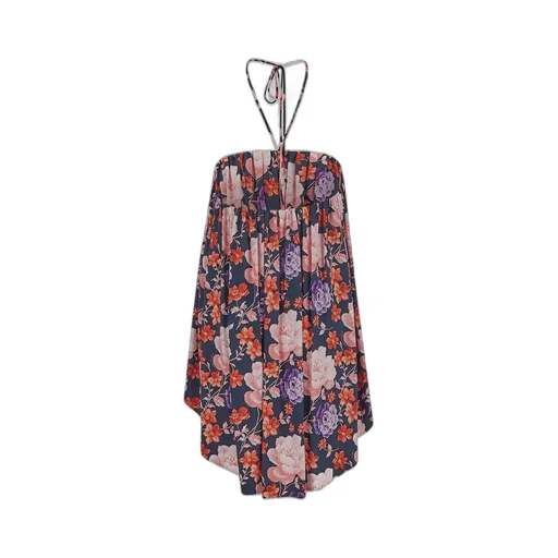 Flower Printed Halter Neck Top Mini Dress