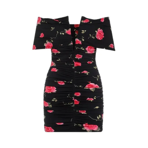 Floral Printed V-Neck Ruched Dress