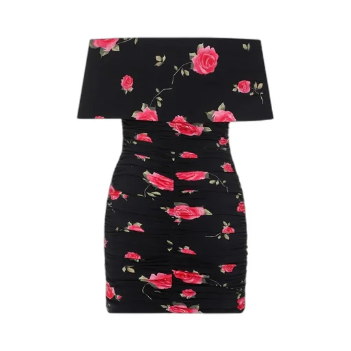 Floral Printed V-Neck Ruched Dress