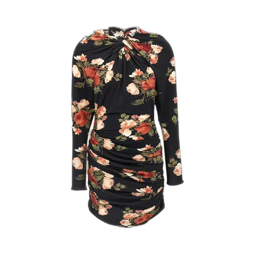 Floral-Printed Draped Mini Dress