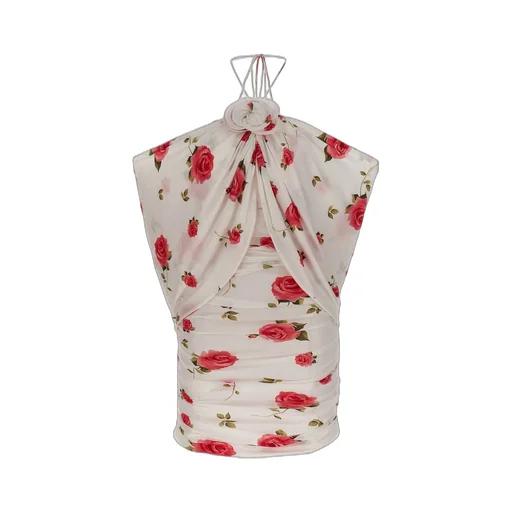 Ruched Flower Appliqué Wrapped Dress