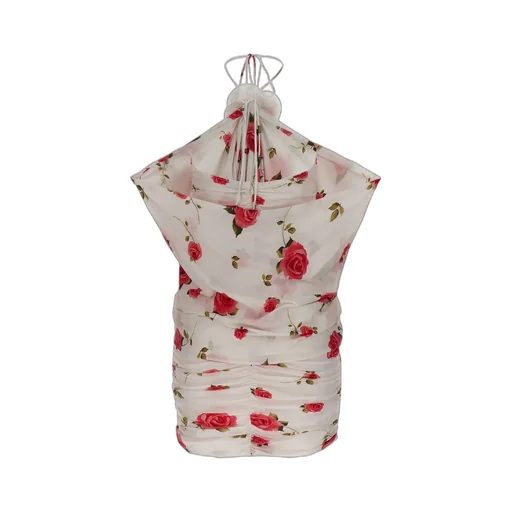 Ruched Flower Appliqué Wrapped Dress