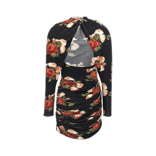 Floral-Printed Draped Mini Dress