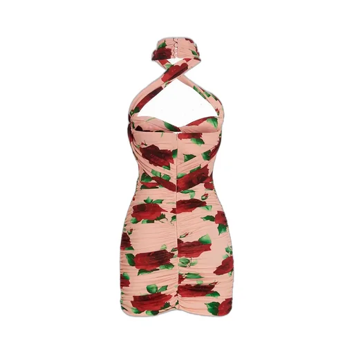 Floral-Printed Cut-Out Halterneck Mini Dress
