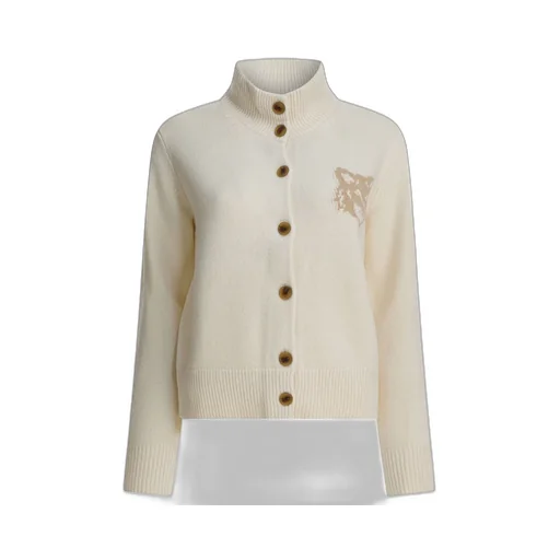 Fox Head Intarsia High-Neck Cardigan
