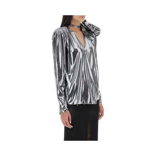 Rose Appliqué Long-Sleeved Blouse