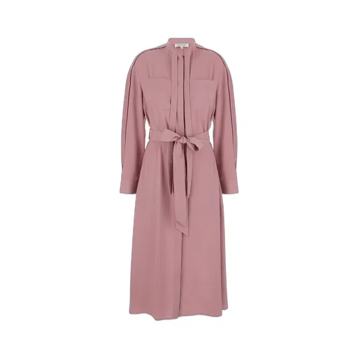 Tied-Neck Belted Midi Shirt Dress