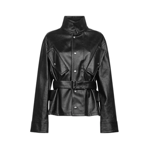 Stand Up Collar Belted Jacket