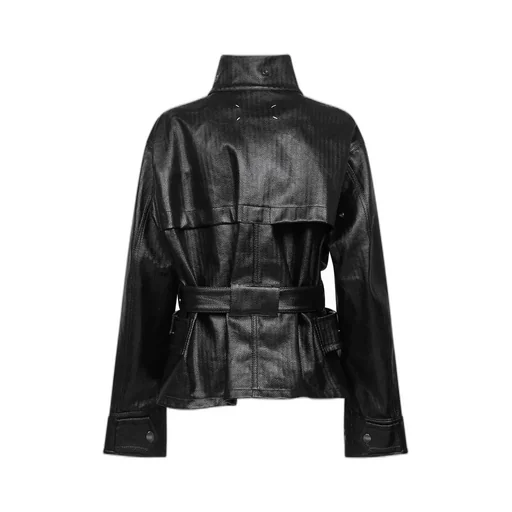 Stand Up Collar Belted Jacket