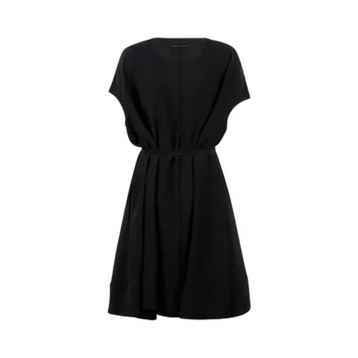 Tie-Fastened Crewneck Midi Dress