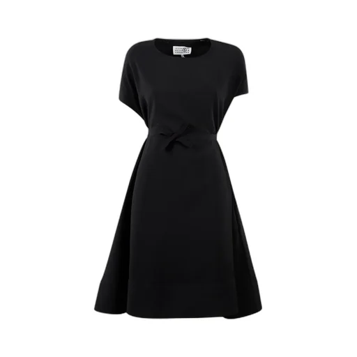 Tie-Fastened Crewneck Midi Dress