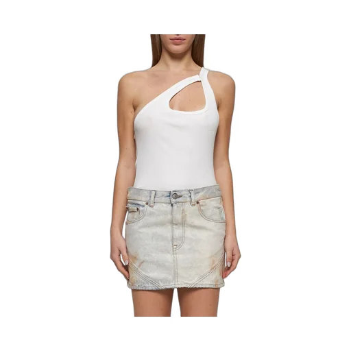 Logo-Patch Distressed Denim Mini Skirt