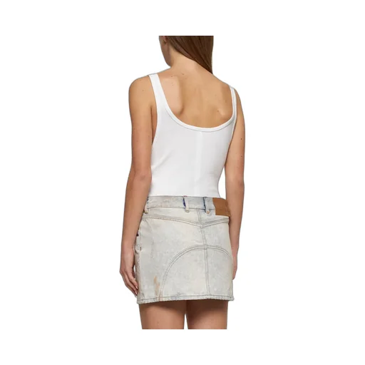 Logo-Patch Distressed Denim Mini Skirt